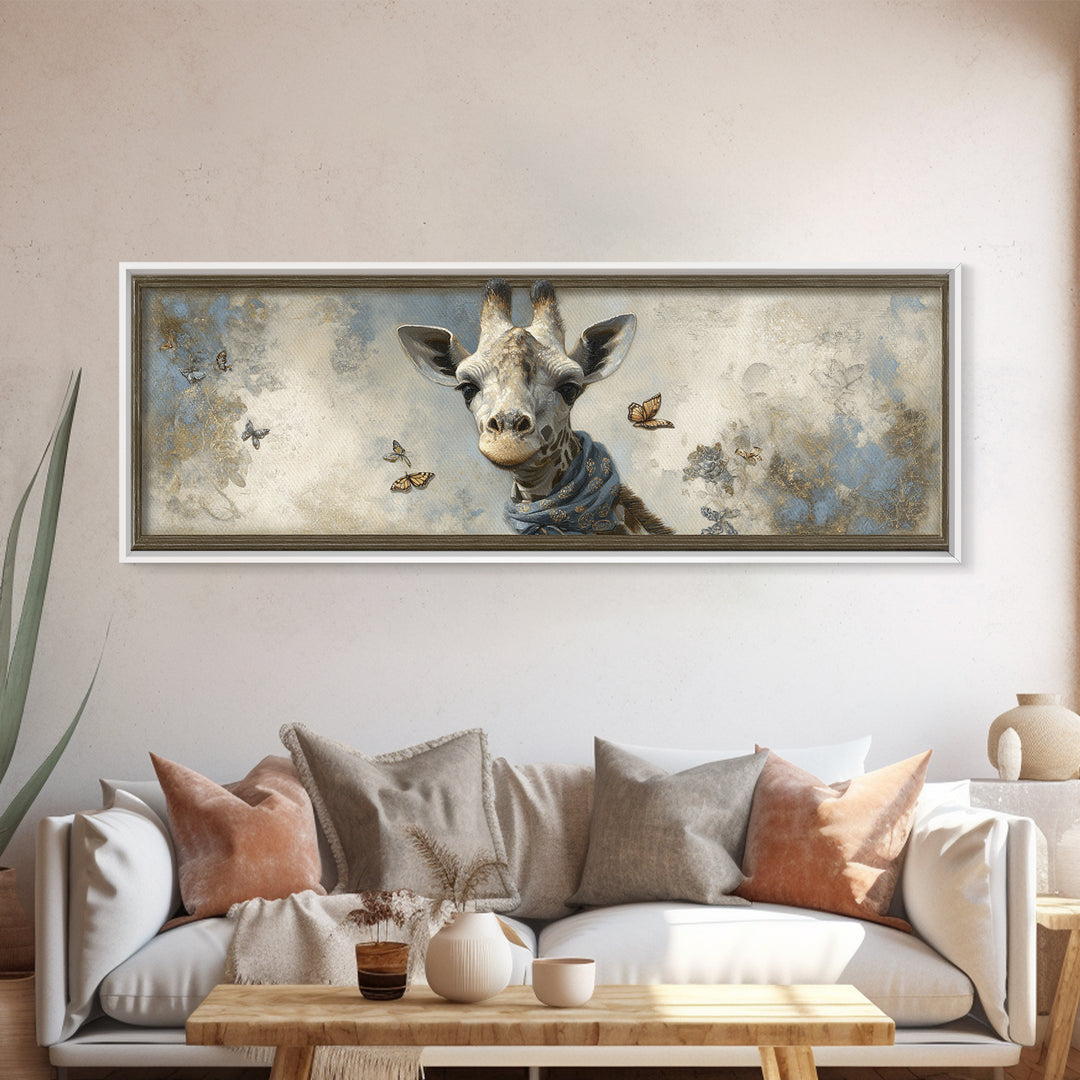 Giraffe with Scarf and Butterflies Canvas Print, Whimsical Art, Printable Art, Living Room Decor, Watercolor Art, Wonder, WHI-3x1-50