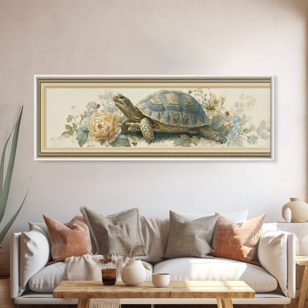 Turtle with Garden Growing on Shell Canvas Print, Whimsical Art, Boho Decor, Living Room Decor, Fine Art, Wonder, Digital Art, WHI-3x1-62