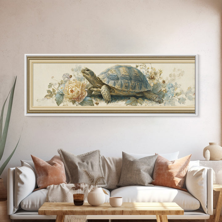 Turtle with Garden Growing on Shell Canvas Print, Whimsical Art, Boho Decor, Living Room Decor, Fine Art, Wonder, Digital Art, WHI-3x1-62