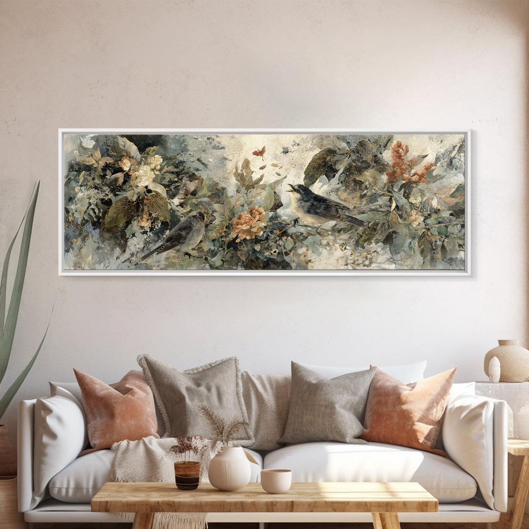 Bird Delivering a Tiny Love Letter Framed Canvas Print, Whimsical Art, Contemporary Art, Living Room Decor, Fine Art, Wonder, WHI-3x1-63