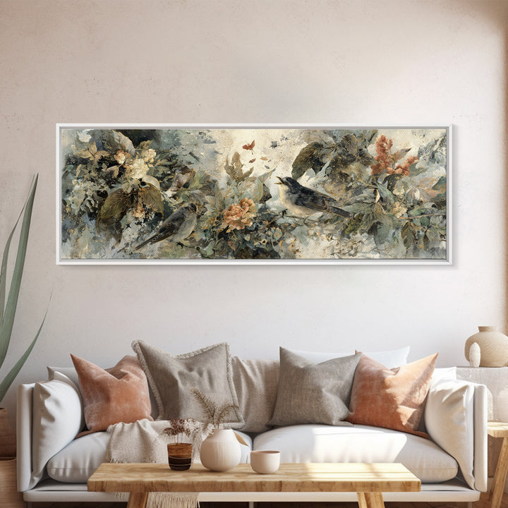 Bird Delivering a Tiny Love Letter Framed Canvas Print, Whimsical Art, Contemporary Art, Living Room Decor, Fine Art, Wonder, WHI-3x1-63