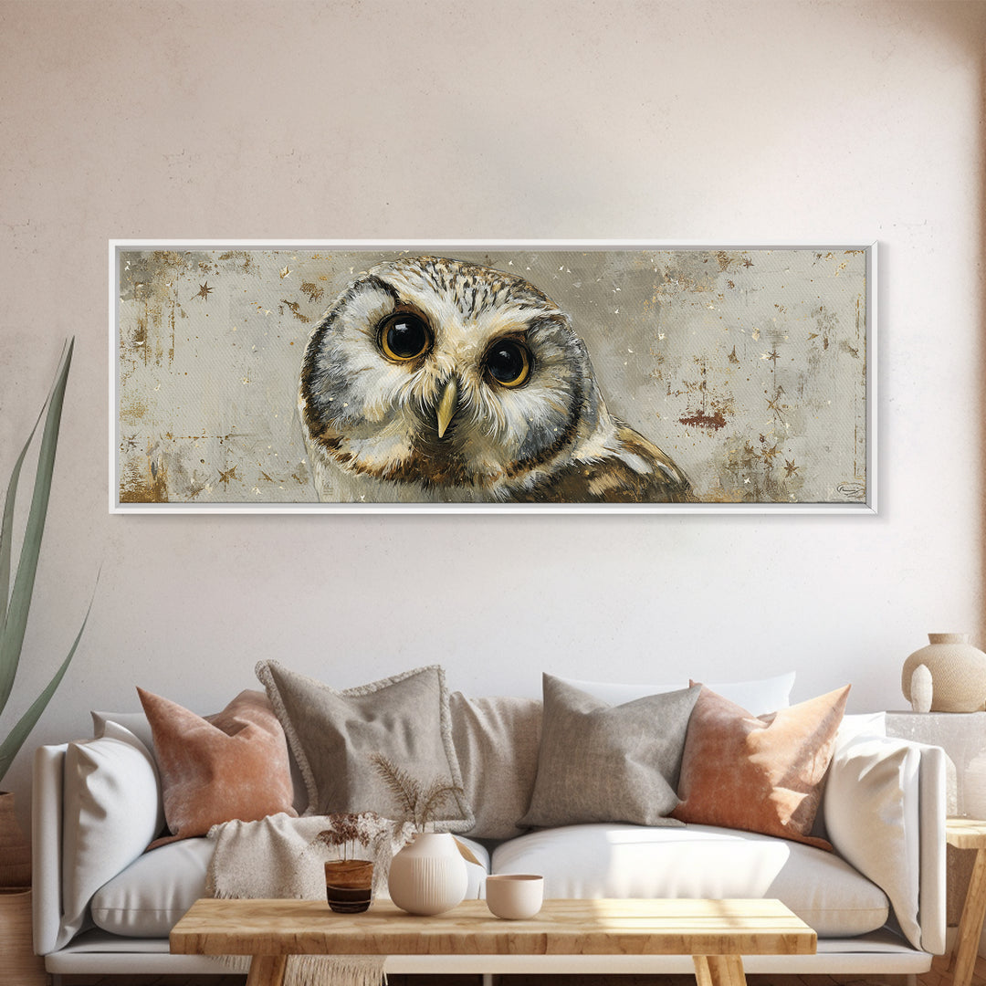 Owl Wearing Spectacles Among Stars Canvas Print, Whimsical Art, Wall Art, Living Room Decor, Oil Painting, Wonder, WHI-3x1-70