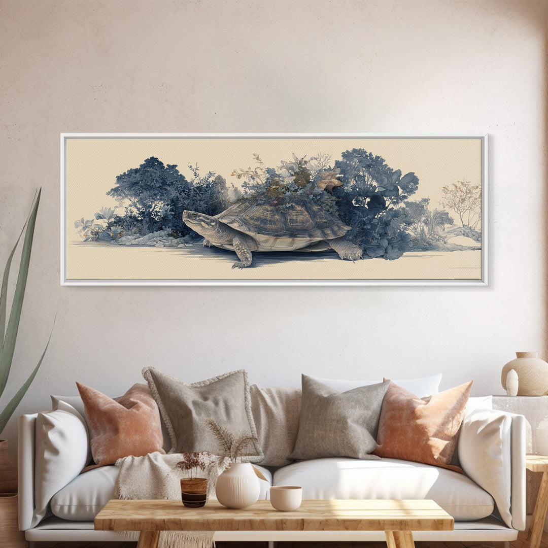 Turtle with Garden Growing on Shell Canvas Print, Whimsical Art, Printable Art, Living Room Decor, Fine Art, Wonder, Cat Art, WHI-3x1-86