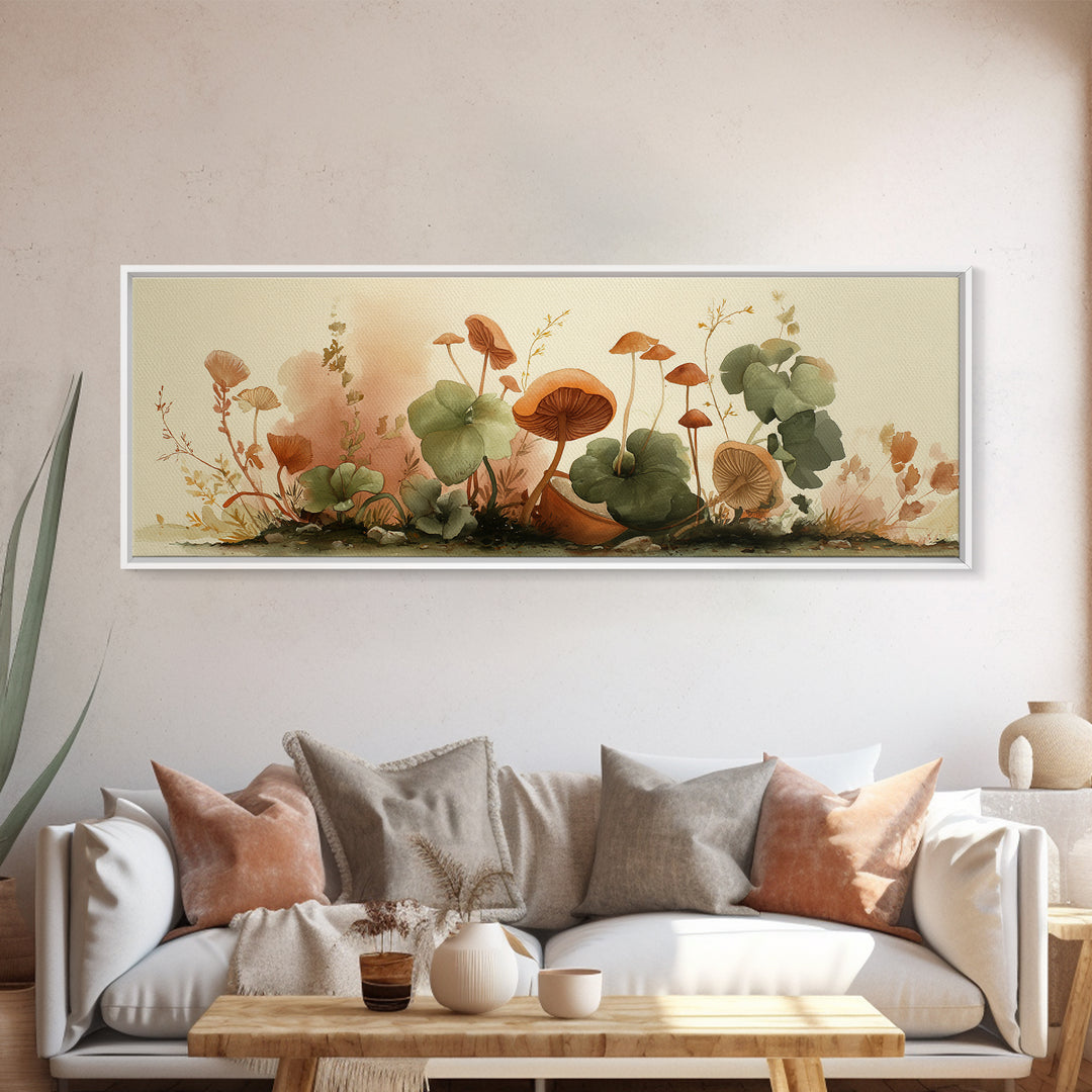 Teacup Garden with Tiny Mushrooms Canvas Print, Whimsical Art, Printable Wall Art, Living Room Decor, Fine Art, Wonder, WHI-3x1-92