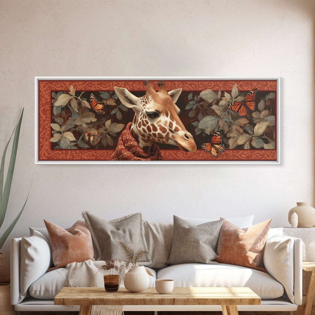 Giraffe with Scarf and Butterflies Canvas Print, Whimsical Art, Nursery Art, Living Room Decor, Fine Art, Wonder, WHI-3x1-98