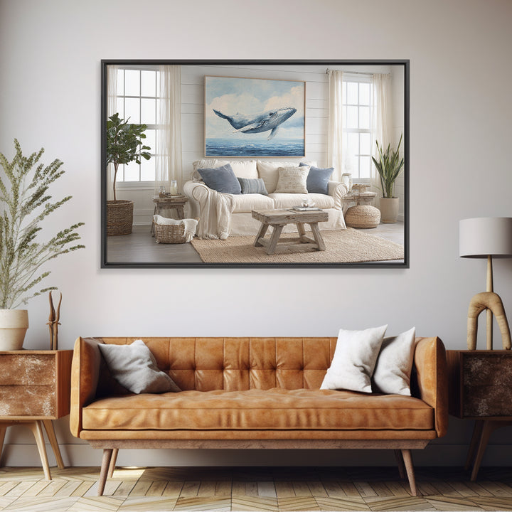 Whale Flying Through Clouds Like Ocean Canvas Print, Whimsical Art, Nursery Wall Decor, Living Room Decor, Fine Art, Wonder, WHI-3x2-17