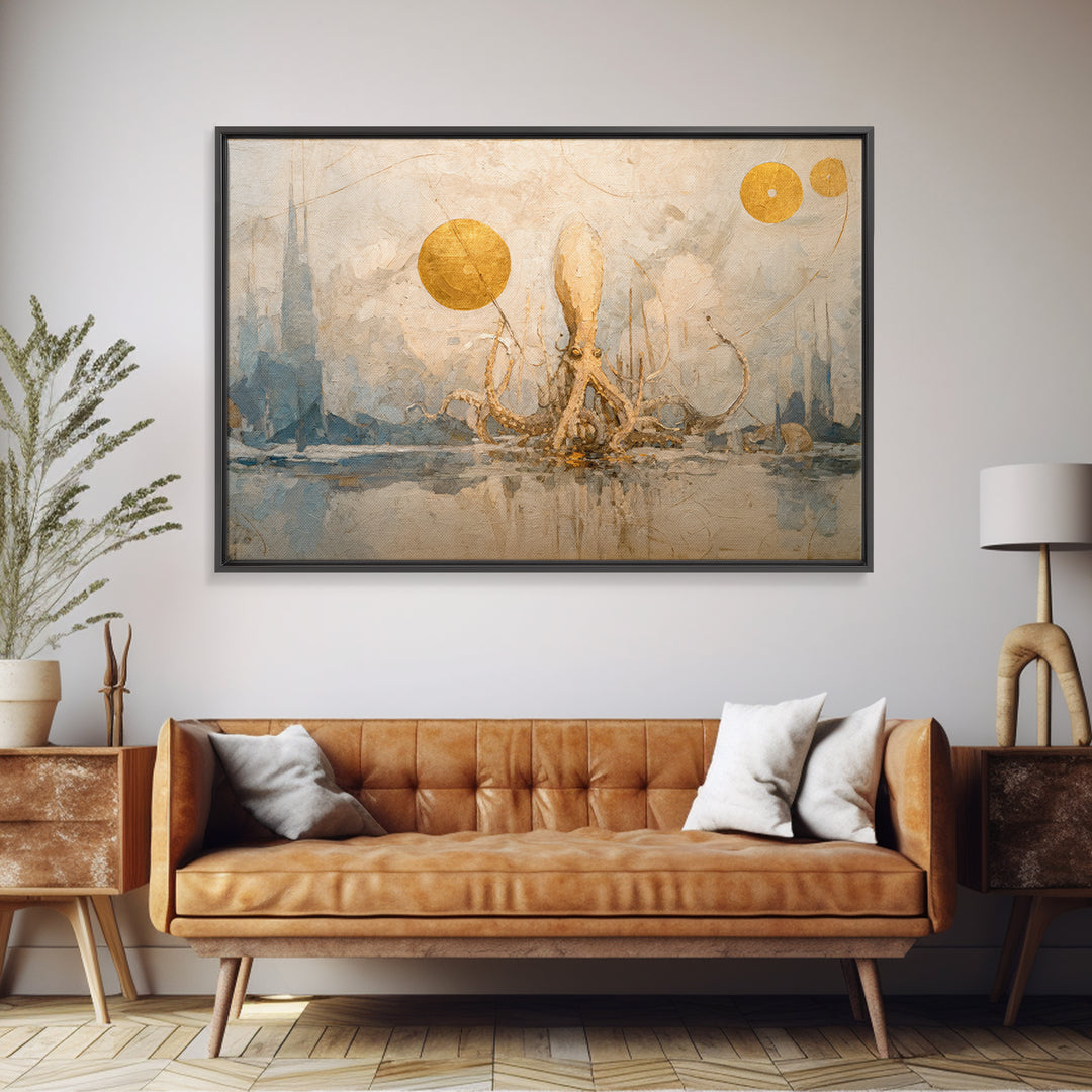 Octopus Conductor with Tiny Instruments Canvas Print, Whimsical Art, Whimsical, Living Room Decor, Oil Painting, Wonder, WHI-3x2-22