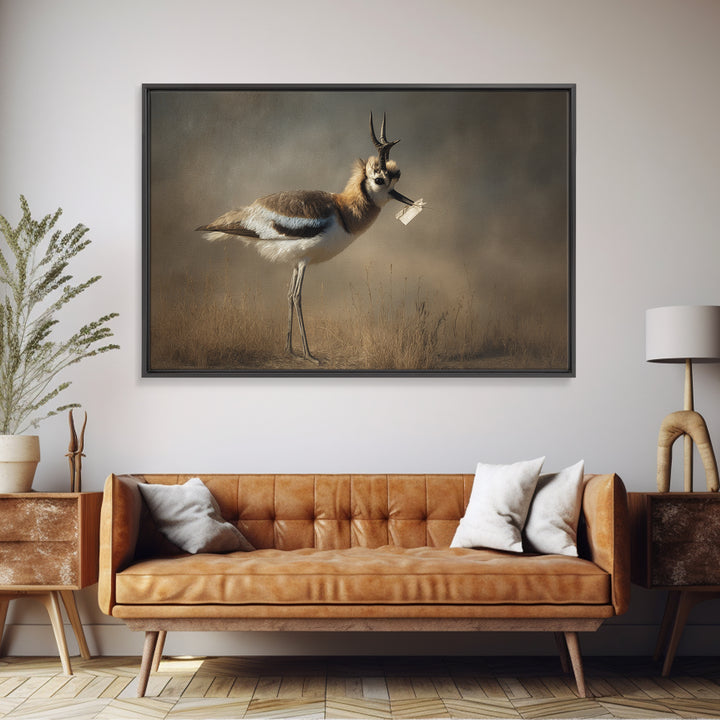 Bird Delivering a Tiny Love Letter Framed Canvas Print, Whimsical Art, Gallery Decor, Living Room Decor, Fine Art, Wonder, WHI-3x2-27