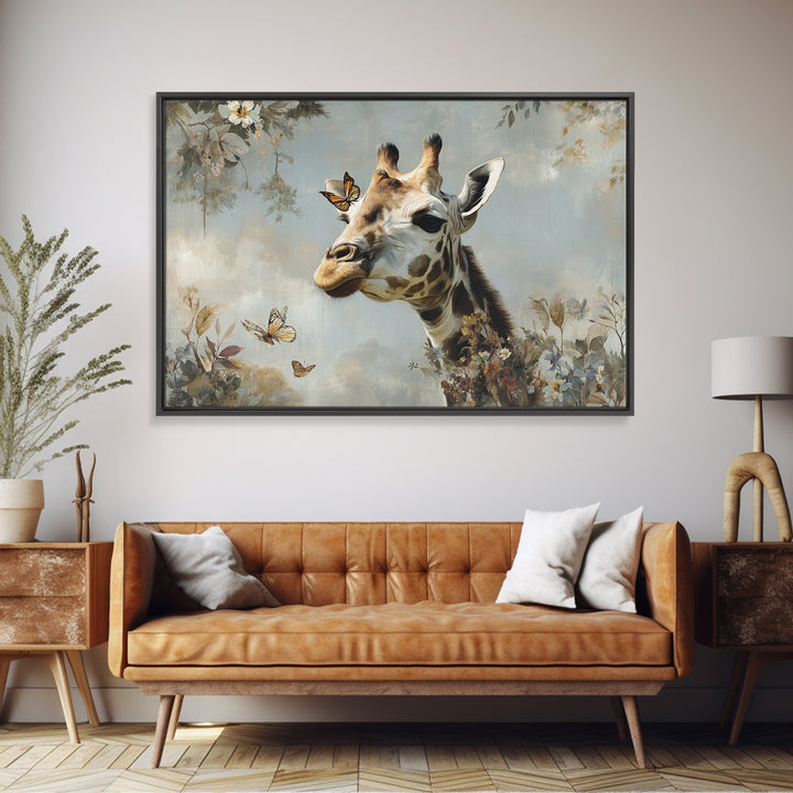 Giraffe with Scarf and Butterflies Canvas Print, Whimsical Art, Living Room Decor, Wonder, Gallery Decor, Neutral Decor, WHI-3x2-38
