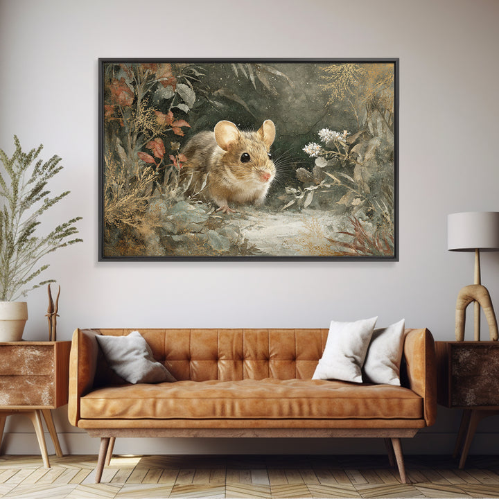 Mouse Ballerina in a Rose Garden Framed Canvas Print, Whimsical Art, Living Room Decor, Watercolor Art, Wonder, WHI-3x2-39