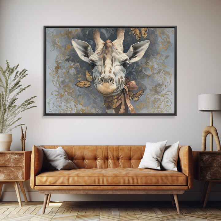 Giraffe with Scarf and Butterflies Canvas Print, Whimsical Art, Living Room Decor, Wonder, Gallery Decor, Neutral Decor, WHI-3x2-62