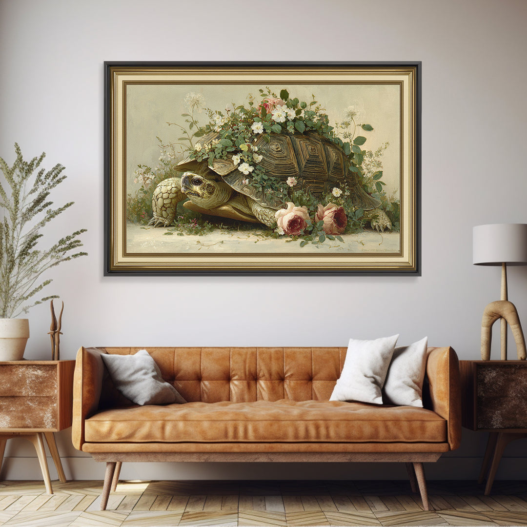 Turtle with Garden Growing on Shell Canvas Print, Whimsical Art, Nursery Art, Living Room Decor, Oil Painting, Wonder, WHI-3x2-98