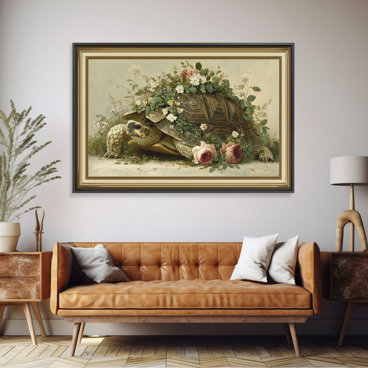 Turtle with Garden Growing on Shell Canvas Print, Whimsical Art, Nursery Art, Living Room Decor, Oil Painting, Wonder, WHI-3x2-98
