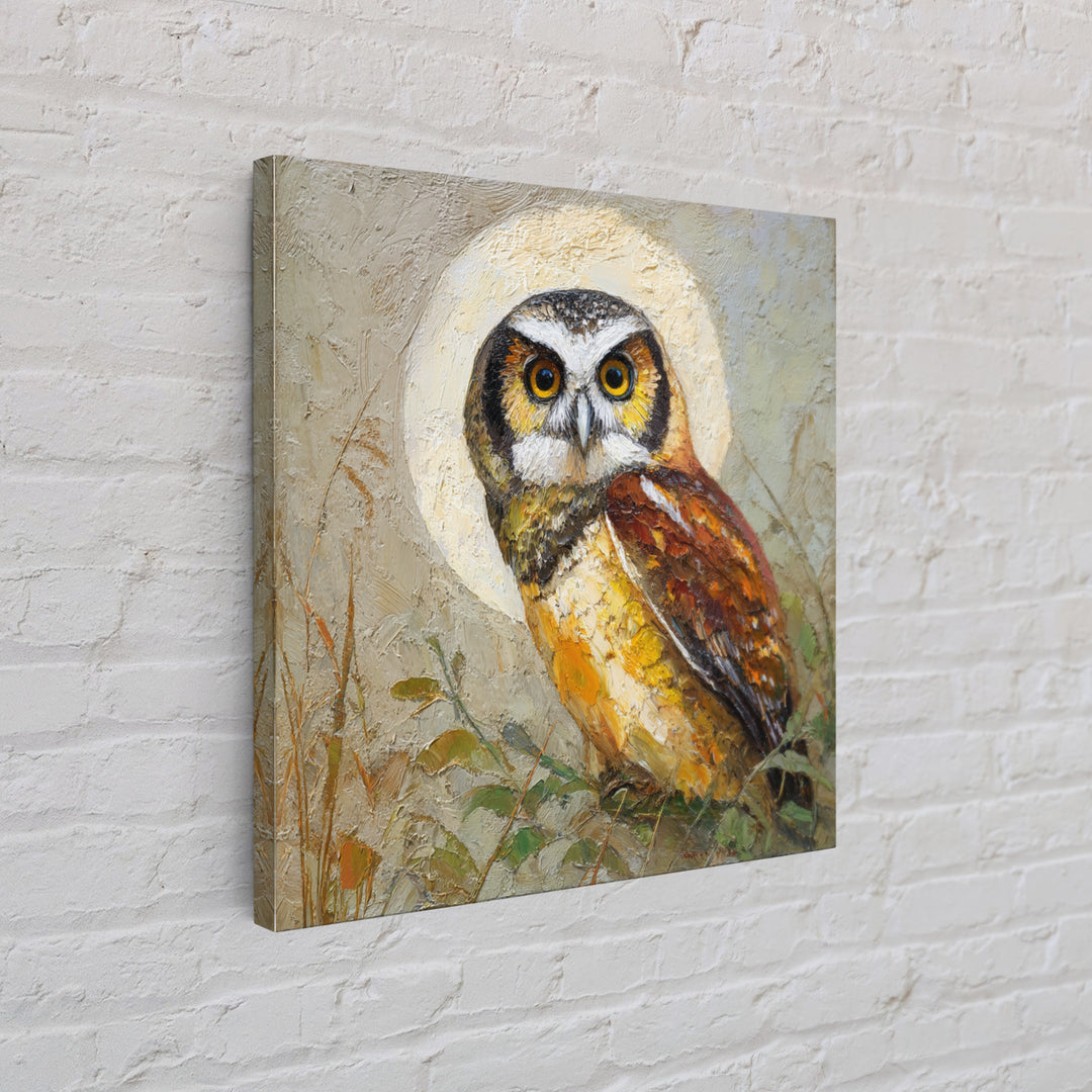 Owl Perched in Moonlit Woodland Framed Canvas Print, Wildlife Art, Wall Decor, Living Room Decor, Wild, Living Room Wall Art, WIL-1x1-12