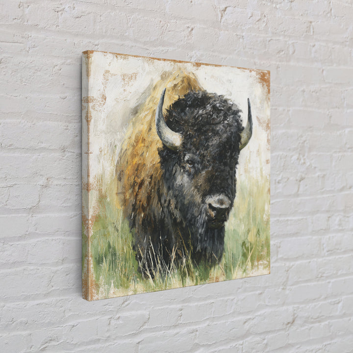 Bison on Wide Western Prairie Canvas Print, Wildlife Art, Canvas Painting, Living Room Decor, Watercolor Art, Wild, WIL-1x1-13
