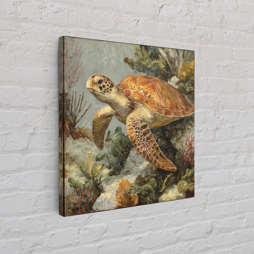 Sea Turtle over Coral Reef Canvas Print, Wildlife Art, Living Room Wall Art, Living Room Decor, Wild, Unique Home Decor, WIL-1x1-18
