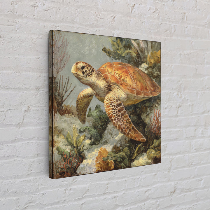 Sea Turtle over Coral Reef Canvas Print, Wildlife Art, Living Room Wall Art, Living Room Decor, Wild, Unique Home Decor, WIL-1x1-18