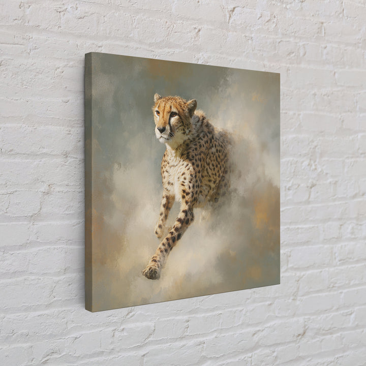 Cheetah Running Through Warm Dust Framed Canvas Print, Wildlife Art, Nature Wall Art, Living Room Decor, Fine Art, Wild, WIL-1x1-21