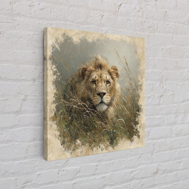 Lion Emerging from Golden Savanna Grass Canvas Print, Wildlife Art, Modern Decor, Living Room Decor, Fine Art, Wild, Home Decor, WIL-1x1-25