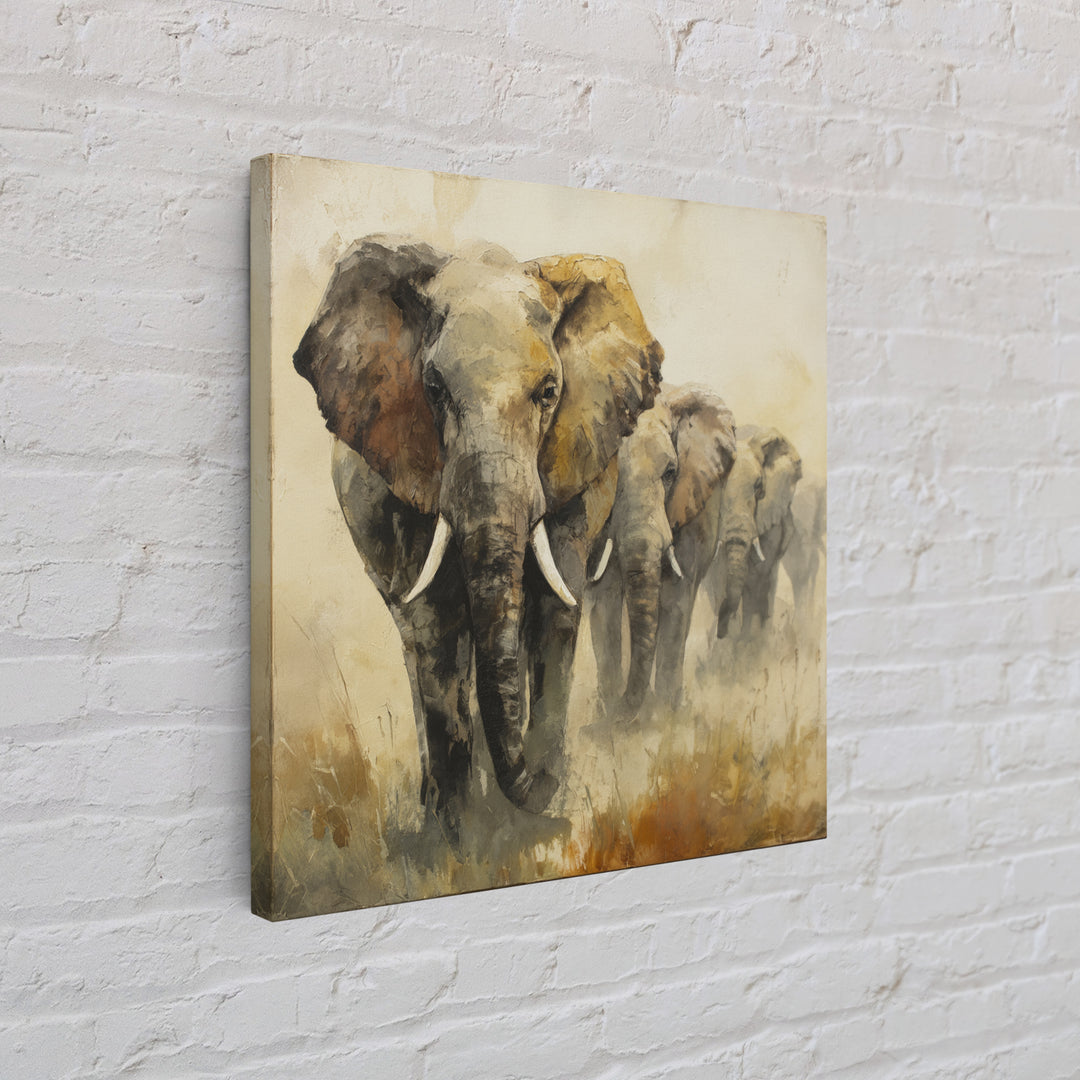 Elephant Herd Walking Through Dusty Sunset Canvas Print, Wildlife Art, Canvas Painting, Living Room Decor, Fine Art, Wild, WIL-1x1-26