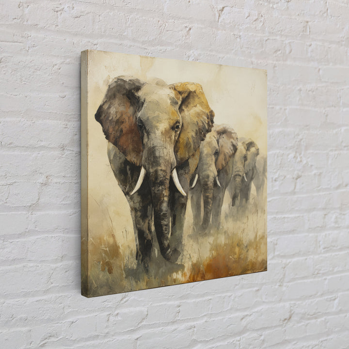 Elephant Herd Walking Through Dusty Sunset Canvas Print, Wildlife Art, Canvas Painting, Living Room Decor, Fine Art, Wild, WIL-1x1-26