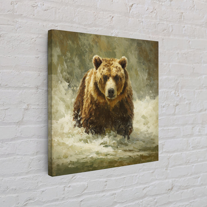 Bear Fishing in Rushing Mountain River Framed Canvas Print, Wildlife Art, Digital Wall Art, Living Room Decor, Fine Art, Wild, WIL-1x1-28