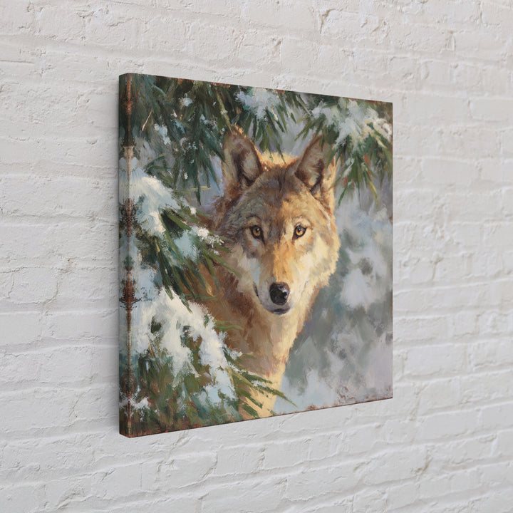 Wolf Standing Beneath Snowy Pine Trees Canvas Print, Wildlife Art, Canvas Wall Art, Living Room Decor, Abstract Art, Wild, WIL-1x1-3