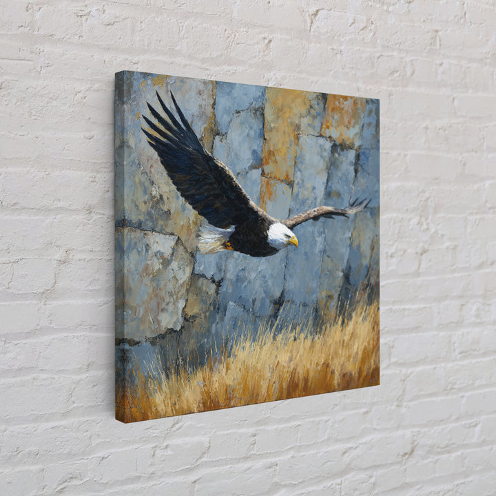 Eagle Soaring Above Rocky Cliffs Canvas Print, Wildlife Art, Bird Wall Art, Living Room Decor, Oil Painting, Wild, Luxury Decor, WIL-1x1-30