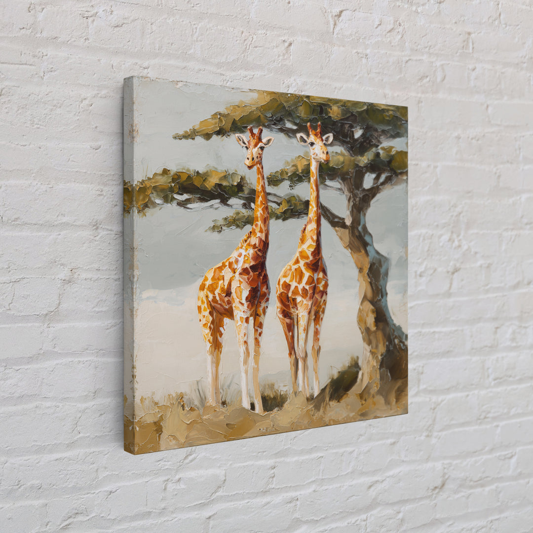 Giraffe Pair under Acacia Tree Canvas Print, Wildlife Art, Living Room Wall Art, Living Room Decor, Wild, Unique Home Decor, WIL-1x1-31