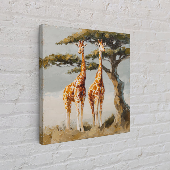 Giraffe Pair under Acacia Tree Canvas Print, Wildlife Art, Living Room Wall Art, Living Room Decor, Wild, Unique Home Decor, WIL-1x1-31