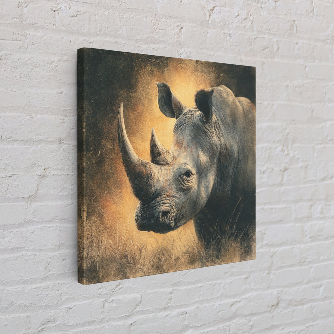 Rhino in Dramatic Stormy Light Framed Canvas Print, Wildlife Art, Gallery Decor, Living Room Decor, Fine Art, Wild, WIL-1x1-32