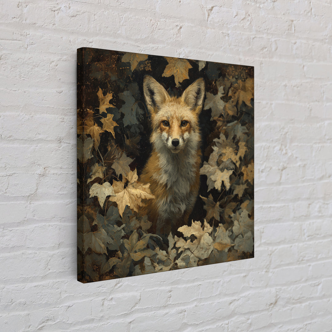 Fox in Autumn Forest Leaves Framed Canvas Print, Wildlife Art, Statement Artwork, Living Room Decor, Fine Art, Wild, Wall Decor, WIL-1x1-33