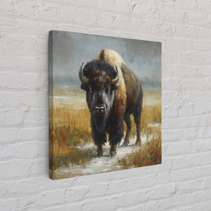 Bison on Wide Western Prairie Framed Canvas Print, Wildlife Art, Original Artwork, Living Room Decor, Oil Painting, Wild, WIL-1x1-37