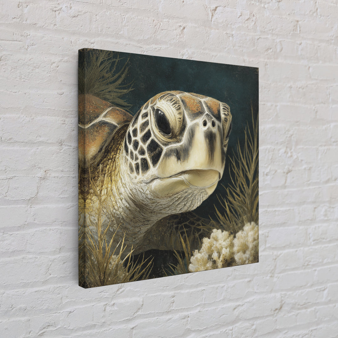 Sea Turtle over Coral Reef Framed Canvas Print, Wildlife Art, Digital Download Art, Living Room Decor, Abstract Art, Wild, WIL-1x1-42