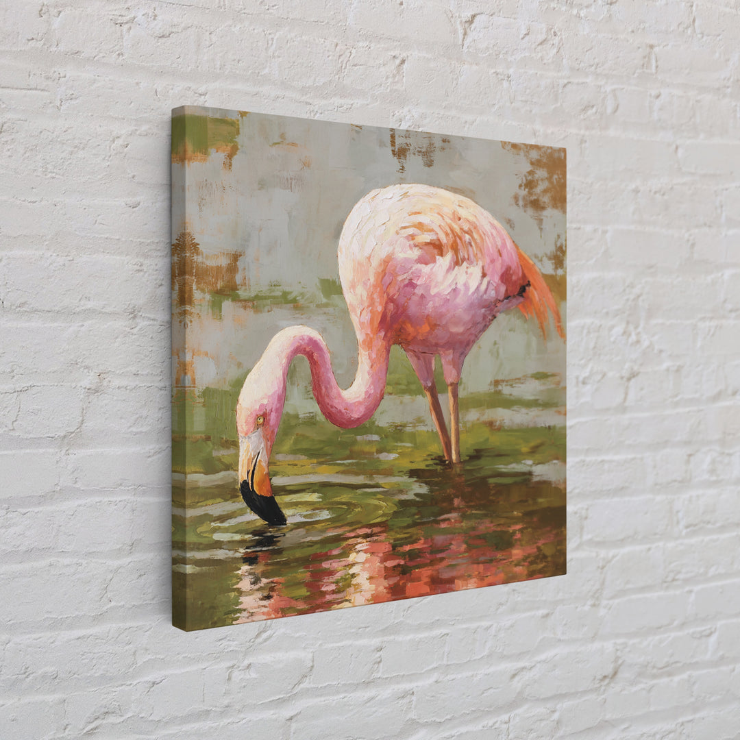Flamingos in Pink Shallow Water Framed Canvas Print, Wildlife Art, Living Room Art, Living Room Decor, Fine Art, Wild, WIL-1x1-46