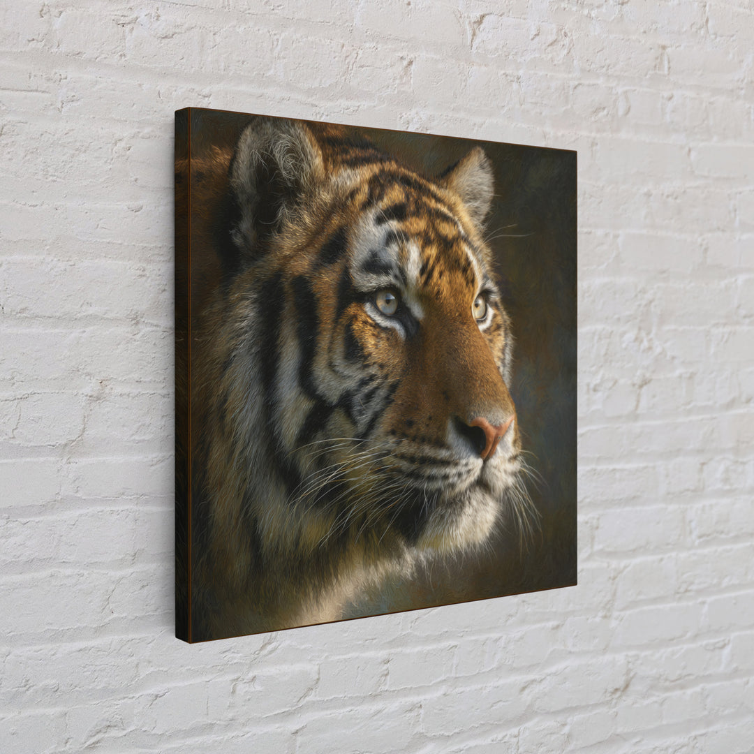 Tiger Portrait with Jungle Shadows Canvas Print, Wildlife Art, Forest Wall Art, Living Room Decor, Oil Painting, Wild, WIL-1x1-5