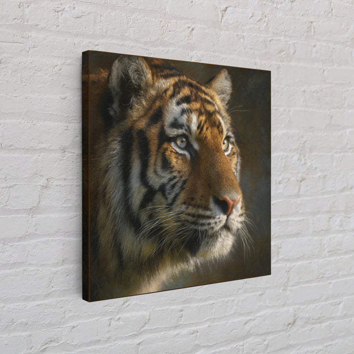 Tiger Portrait with Jungle Shadows Canvas Print, Wildlife Art, Forest Wall Art, Living Room Decor, Oil Painting, Wild, WIL-1x1-5