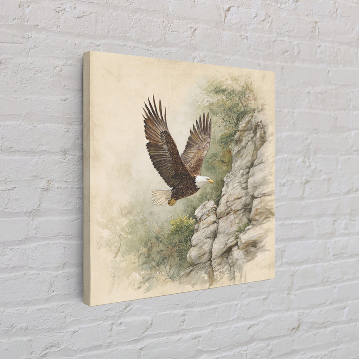 Eagle Soaring Above Rocky Cliffs Canvas Print, Wildlife Art, Bird Wall Art, Living Room Decor, Oil Painting, Wild, Luxury Decor, WIL-1x1-54