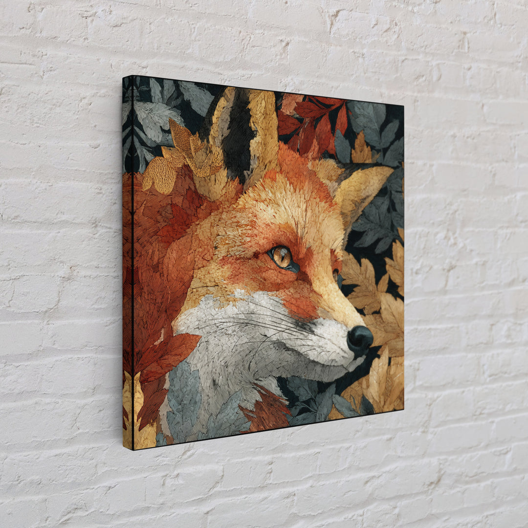 Fox in Autumn Forest Leaves Framed Canvas Print, Wildlife Art, Statement Artwork, Living Room Decor, Fine Art, Wild, Wall Decor, WIL-1x1-57