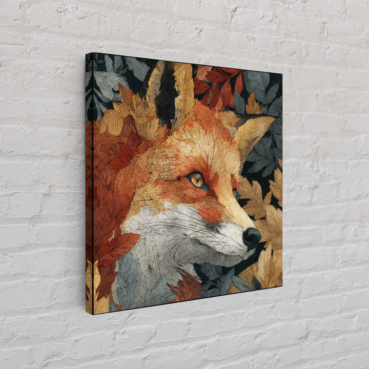 Fox in Autumn Forest Leaves Framed Canvas Print, Wildlife Art, Statement Artwork, Living Room Decor, Fine Art, Wild, Wall Decor, WIL-1x1-57
