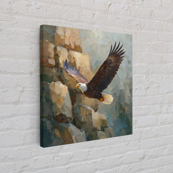 Eagle Soaring Above Rocky Cliffs Framed Canvas Print, Wildlife Art, Modern Art, Living Room Decor, Watercolor Art, Wild, WIL-1x1-6