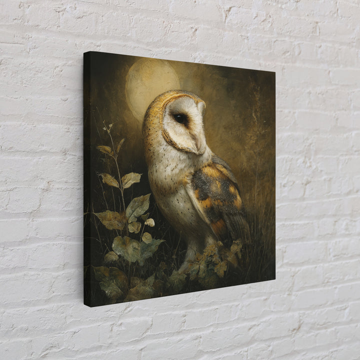 Owl Perched in Moonlit Woodland Canvas Print, Wildlife Art, Landscape Art, Living Room Decor, Fine Art, Wild, Modern Decor, WIL-1x1-60