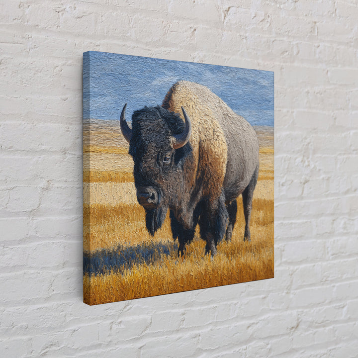 Bison on Wide Western Prairie Framed Canvas Print, Wildlife Art, Original Artwork, Living Room Decor, Oil Painting, Wild, WIL-1x1-61