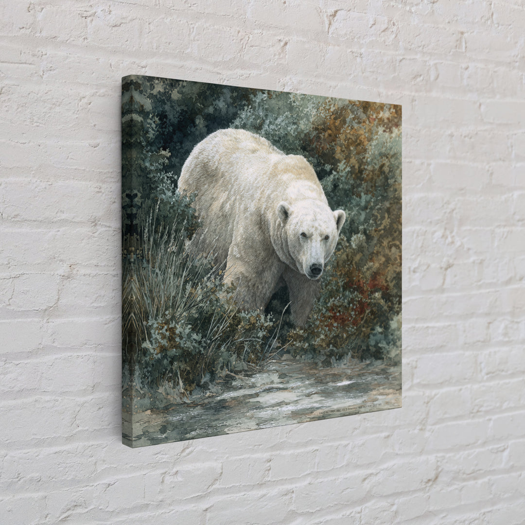Polar Bear Crossing Blue Ice Framed Canvas Print, Wildlife Art, Original Artwork, Living Room Decor, Wild, Minimalist Decor, WIL-1x1-63