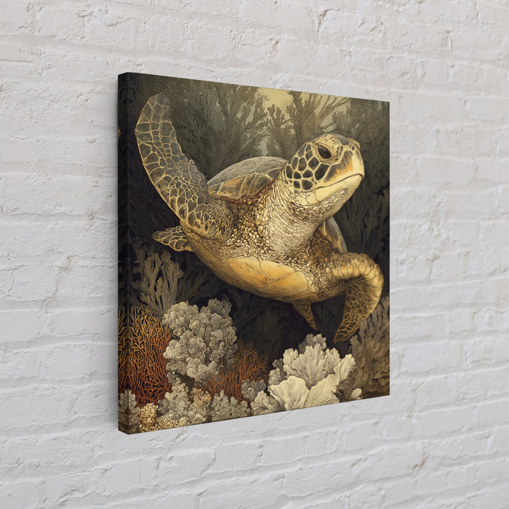 Sea Turtle over Coral Reef Framed Canvas Print, Wildlife Art, Digital Download Art, Living Room Decor, Abstract Art, Wild, WIL-1x1-66