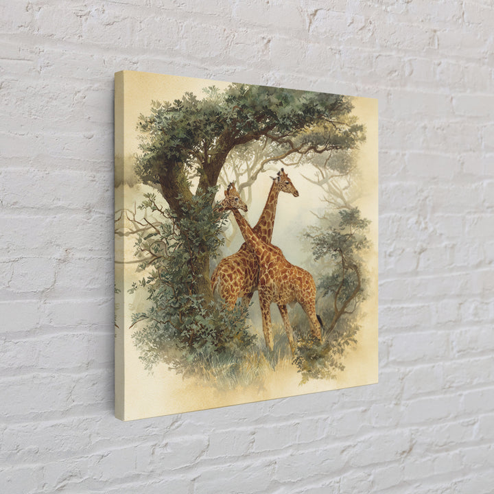 Giraffe Pair under Acacia Tree Framed Canvas Print, Wildlife Art, Living Room Decor, Fine Art, Wild, Living Room Art, WIL-1x1-7