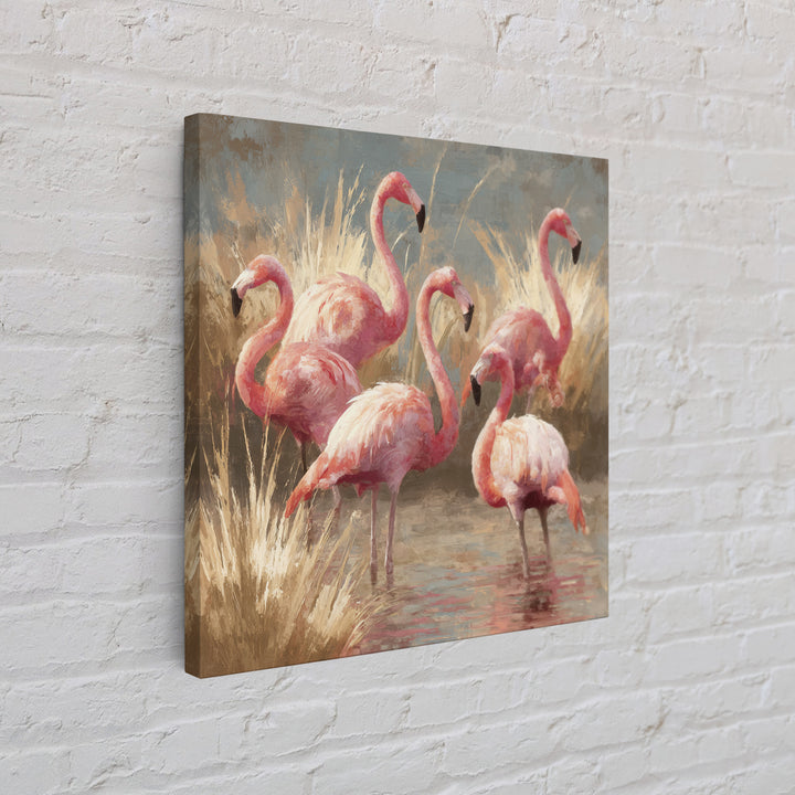 Flamingos in Pink Shallow Water Framed Canvas Print, Wildlife Art, Living Room Art, Living Room Decor, Fine Art, Wild, WIL-1x1-70