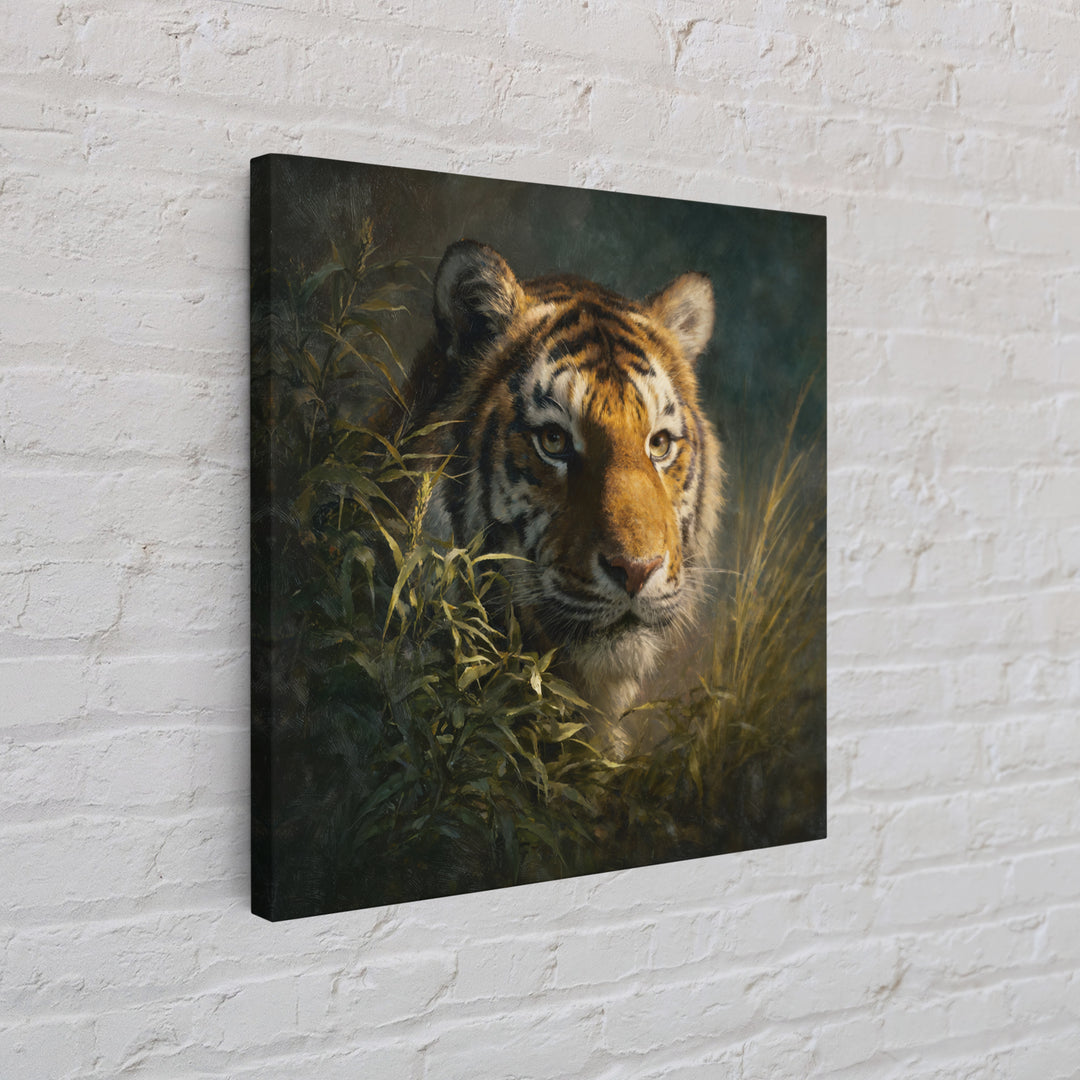 Tiger Portrait with Jungle Shadows Canvas Print, Wildlife Art, Room Decor, Living Room Decor, Fine Art, Wild, Large Wall Art, WIL-1x1-77