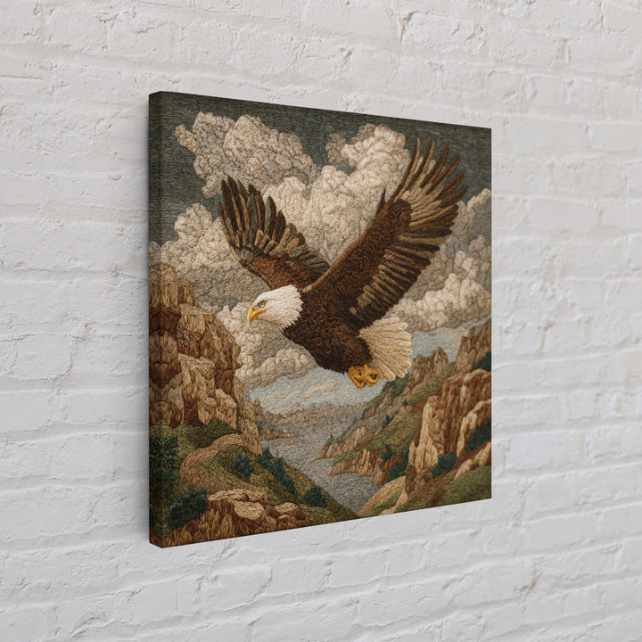 Eagle Soaring Above Rocky Cliffs Framed Canvas Print, Wildlife Art, Gallery Decor, Living Room Decor, Fine Art, Wild, WIL-1x1-78