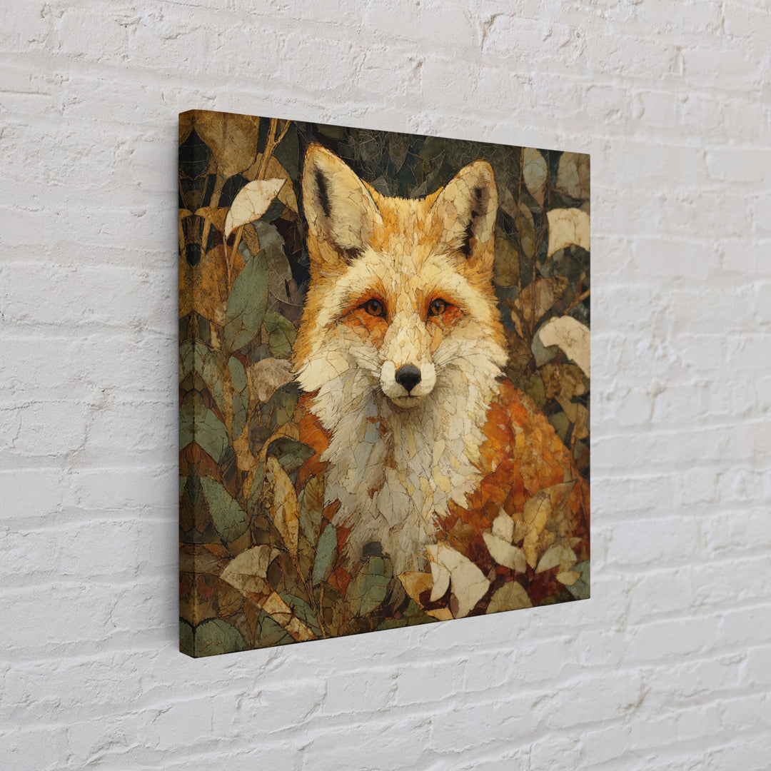 Fox in Autumn Forest Leaves Canvas Print, Wildlife Art, Textured Painting, Living Room Decor, Oil Painting, Wild, Original Art, WIL-1x1-81